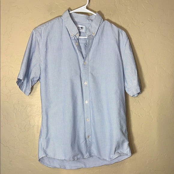 No Nationality blue and white striped short sleeve button front shirt - Picture 1 of 8